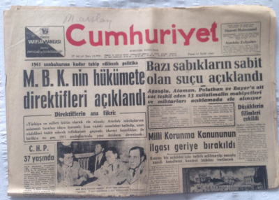 Cumhuriyet Gazetesi 11 Eylül 1960 - M.B.K.nin Hükumete Direktifleri Açıklandı - GZ19318 - 1