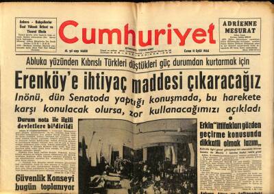 Cumhuriyet Gazetesi 11 Eylül 1964 - Abluka Yüzünden Kıbrıslı Türkleri Düştükleri Güç Durumdan Kurtarmak İçin Erenköye İhtiyaç Maddesi Çıkaracağız GZ80090 - 1
