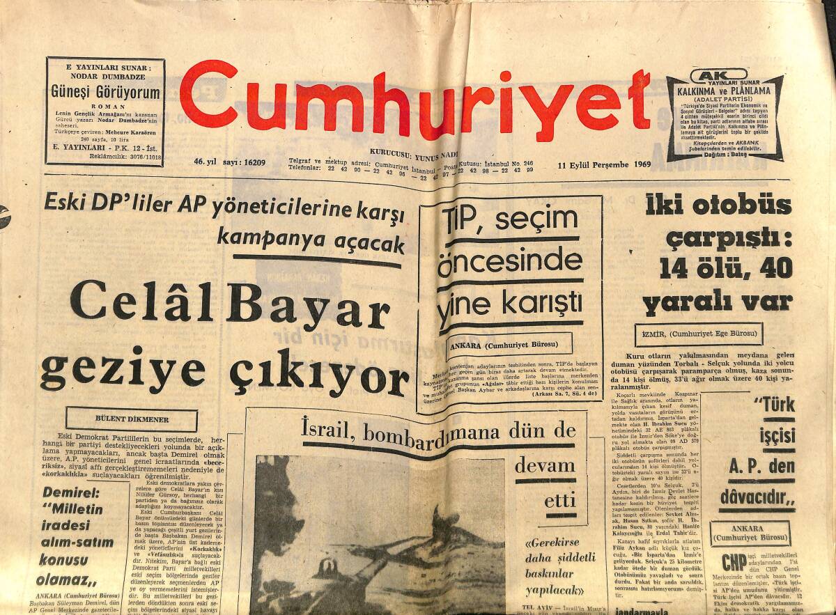 Cumhuriyet Gazetesi 11 Eylül 1969 - Gümüşhane'de 29 Bin 276 Kişiye 1 Doktor Bakıyor - Metin Oktay Arkadaşlarından İyi Niyet Bekliyor GZ140015 - 1