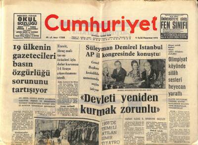 Cumhuriyet Gazetesi 11 Eylül 1972 - 19 Ülkenin Gazetecileri Basın Özgürlüğü Sorununu Tartışıyor GZ96941 - 1