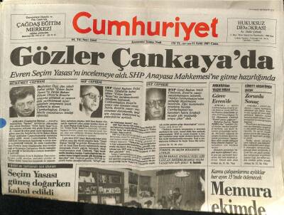 Cumhuriyet Gazetesi 11 Eylül 1987 - Gözler Çankayada GZ62240 - 2