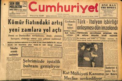 Cumhuriyet Gazetesi 11 Haziran 1959 - Türk-İtalyan İşbirliği Anlaşması Dün İmzalandı - Adenauer İle Erhardt Barıştılar GZ120082 - 1