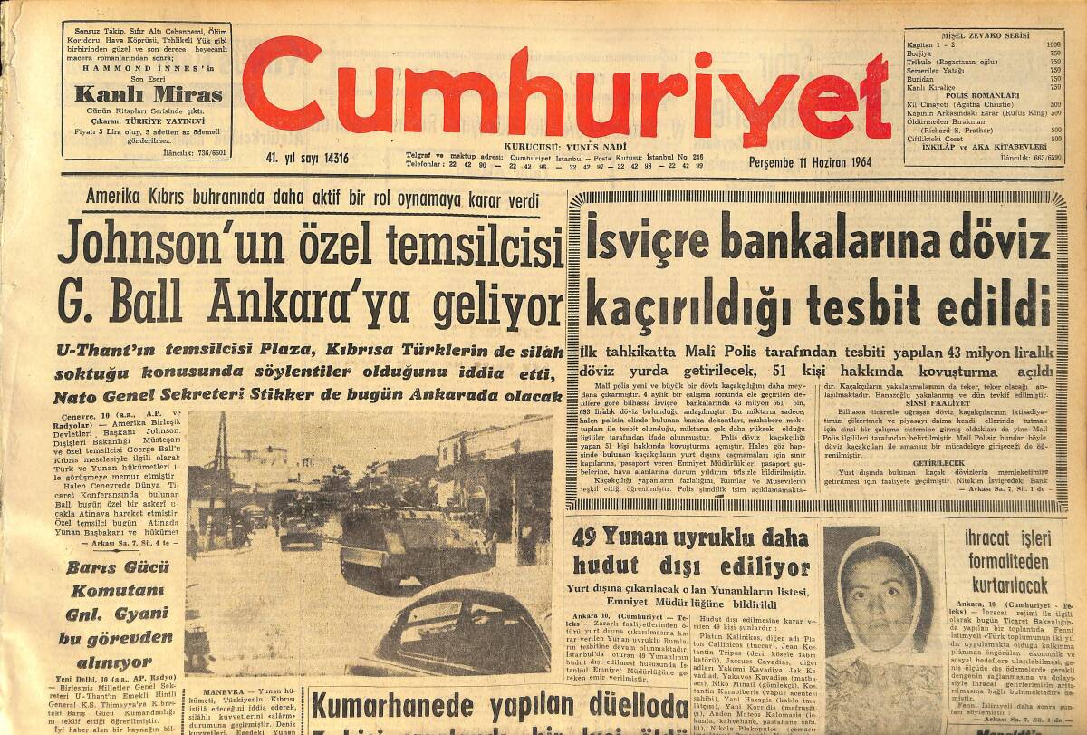 Cumhuriyet Gazetesi 11 Haziran 1964 - Tekerleğin 5000 Yıllık Bir Geçmişi Vardır... - Tahıl Alım Fiyatlarına Bu Yıl Zam Yapılacak GZ160369 - 1