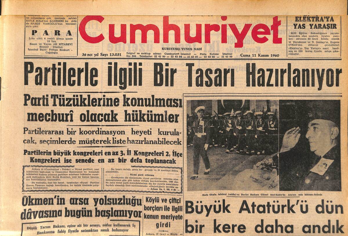 Cumhuriyet Gazetesi 11 Kasım 1960 - Yassıada'daki Anma Töreni - İslam Memleketleri Arasında Birlik GZ152568 - 1