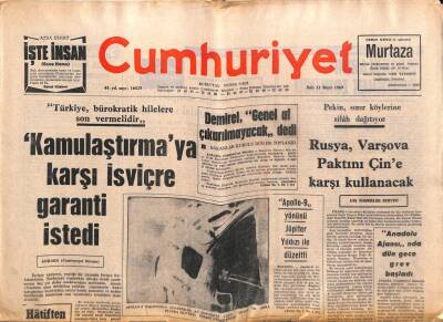 Cumhuriyet Gazetesi 11 Mart 1969 - Eyüphanı Öven Biri Yakıldı Bir Kişi De Çarmıha Gerildi - BMe Göre , İlk Ateşi Mısır Açtı GZ98090 - 1