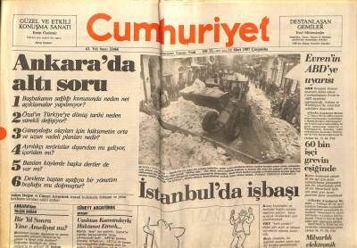 Cumhuriyet Gazetesi - 11 Mart 1987 - 60 Bin İşçi Grevin Eşiğinde GZ99598 - 1