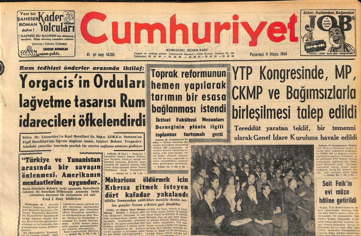 Cumhuriyet Gazetesi 11 Mayıs 1964 - W.Saroyan Ankarada İlk Hikayesini Yazdı - Sait Faik'in Evi Müze Haline Getirildi GZ160398 - 1
