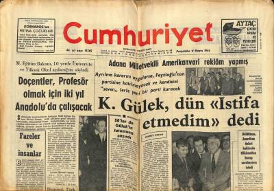 Cumhuriyet Gazetesi 11 Mayıs 1967 - Doçentler , Profesör Olmak İçin İki Yıl Anadoluda Çalışacak GZ85440 - 1