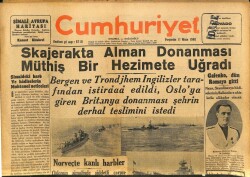 Cumhuriyet Gazetesi 11 Nisan 1940 - Trakya Ovası , Trakya Denizi Halinde - Norveçte Kanlı Harbler GZ100960 - 1