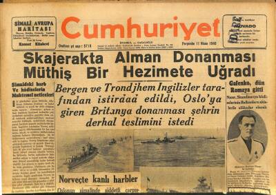 Cumhuriyet Gazetesi 11 Nisan 1940 - Trakya Ovası , Trakya Denizi Halinde - Norveçte Kanlı Harbler GZ100960 - 1