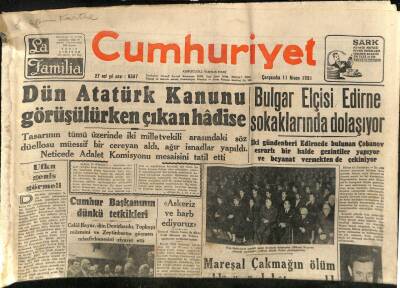 Cumhuriyet Gazetesi - 11 Nisan 1951 - Atatürk Kanunu Görüşülürken Çıkan Hadise GZ110254 - 1