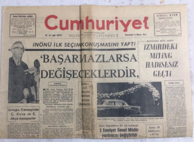 Cumhuriyet Gazetesi 11 Nisan 1966 - İnönüBaşaramazlarsa Değişeceklerdir - GZ19244 - 1