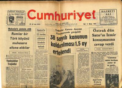 Cumhuriyet Gazetesi 11 Nisan 1967 - Öztrak Dün Satırın İzmir Konuşmasına Cevap Verdi GZ80315 - 1