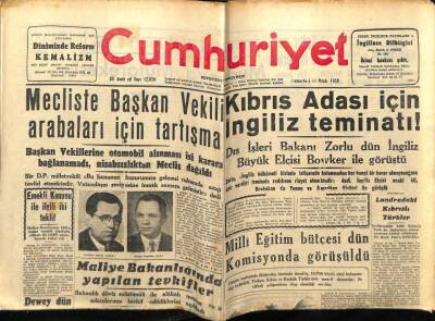 Cumhuriyet Gazetesi 11 Ocak 1958 - Kıbrıs Adası İçin İngiliz Teminatı! GZ78052 - 1