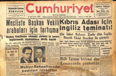 Cumhuriyet Gazetesi 11 Ocak 1958 - Kıbrıs Adası İçin İngiliz Teminatı ! - Londradaki Kıbrıslı Türkler GZ120350 - 1