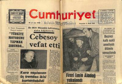 Cumhuriyet Gazetesi 11 Ocak 1968 - Bir Milli Mücadele Kahramanını Daha Kaybettik Cebesoy Vefat Etti GZ59137 - 1