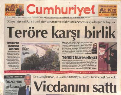 Cumhuriyet Gazetesi 11 Ocak 2015 - Kadınlar Beyazıt Öztürke Git Dedi - Teröre Karşı Birlik GZ125545 - 1