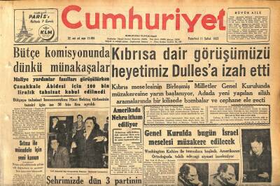 Cumhuriyet Gazetesi 11 Şubat 1957 - Kıbrısa Dair Görüşümüzü Heyetimiz Dullesa İzah Etti - Amerikada Nehru İtham Ediliyor GZ120247 - 1