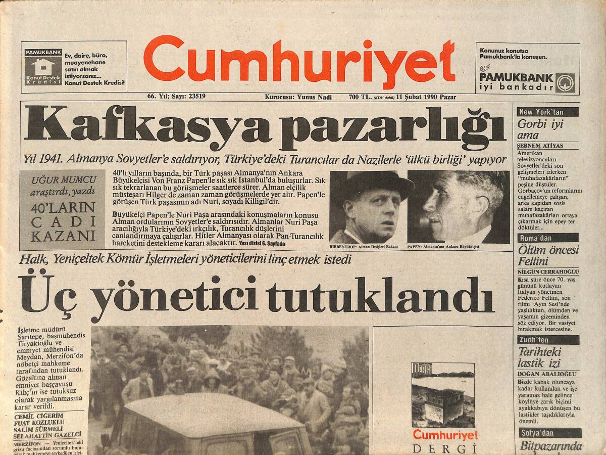 Cumhuriyet Gazetesi 11 Şubat 1990 - Tyson Mı, Douglas Mı - Nazilerle Kafkasya Pazarlığı GZ2564 - 1