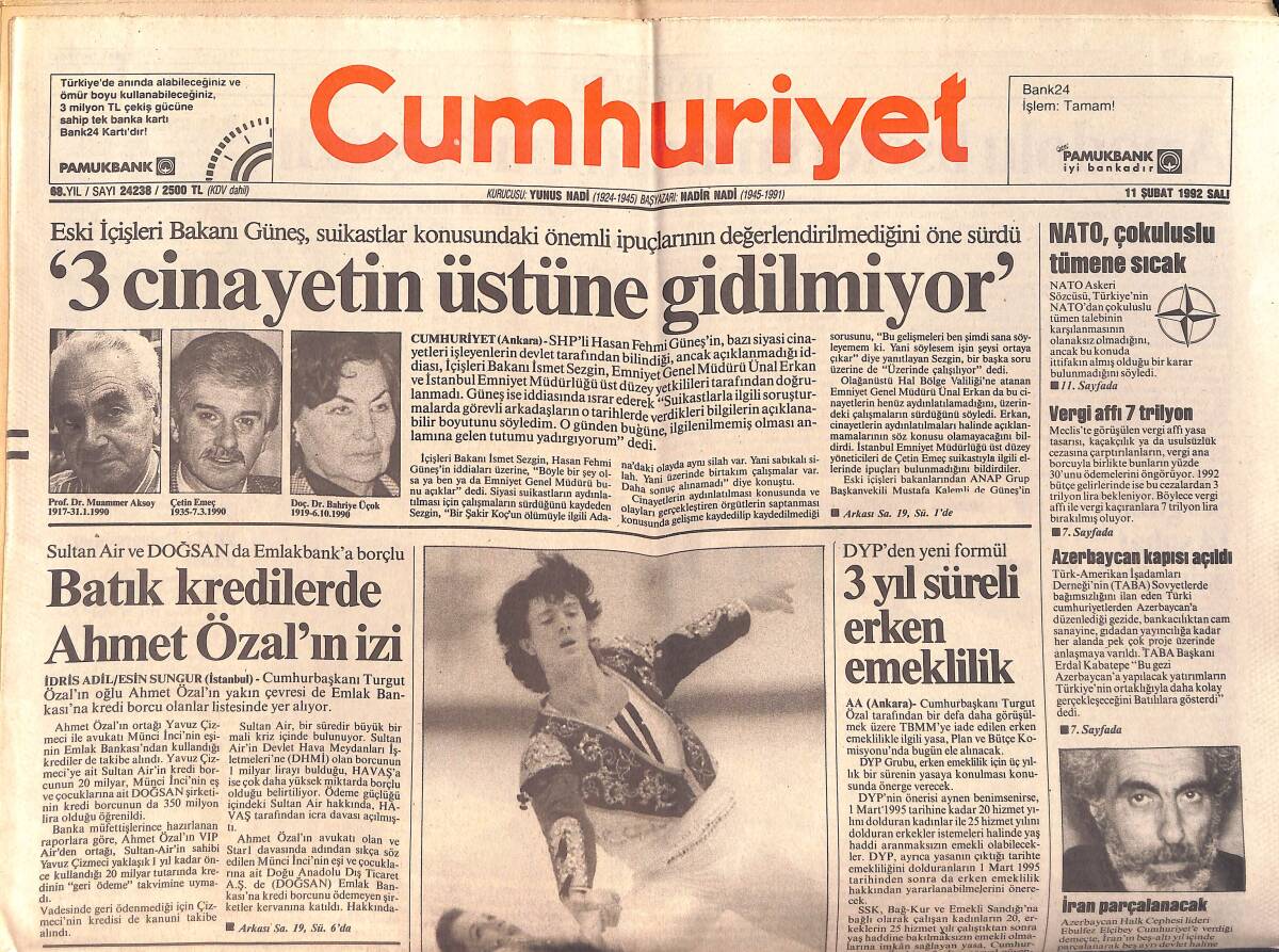 Cumhuriyet Gazetesi 11 Şubat 1992 - Azerbaycan Kapısı Açıldı - NATO , Çokuluslu Tümene Sıcak GZ159320 - 1