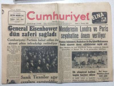 Cumhuriyet Gazetesi 11 Temmuz 1952 - Menderesin Londra Ve Paris Ziyareti GZ52477 - 1