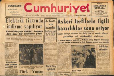 Cumhuriyet Gazetesi 11 Temmuz 1959 - Askeri Terfilerle İlgili Hazırlıklar Sona Eriyor - Hastanelerin Doğum Servislerinde Yer Yok GZ120136 - 1