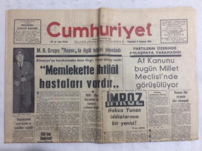 Cumhuriyet Gazetesi 11 Temmuz 1966 - Memlekette İhtilal Hastaları Vardır - GZ19181 - 1