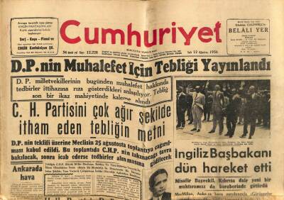 Cumhuriyet Gazetesi 12 Ağustos 1958 - DPnin Muhalefet İçin Tebliği Yayınlandı GZ78030 - 1