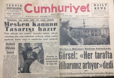 Cumhuriyet Gazetesi 12 Ağustos 1960 -Mesken Kanunu Tasarısı Hazır - GZ12072 - 2