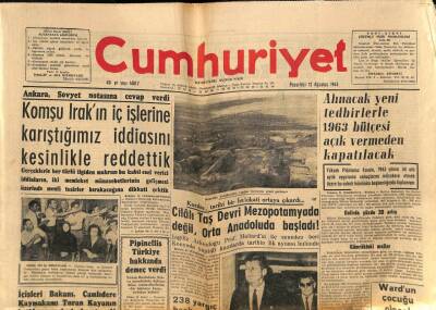 Cumhuriyet Gazetesi 12 Ağustos 1963 - Cilalı Taş Devri Mezopotamyada Değil , Orta Anadoluda Başladı ! GZ85536 - 1