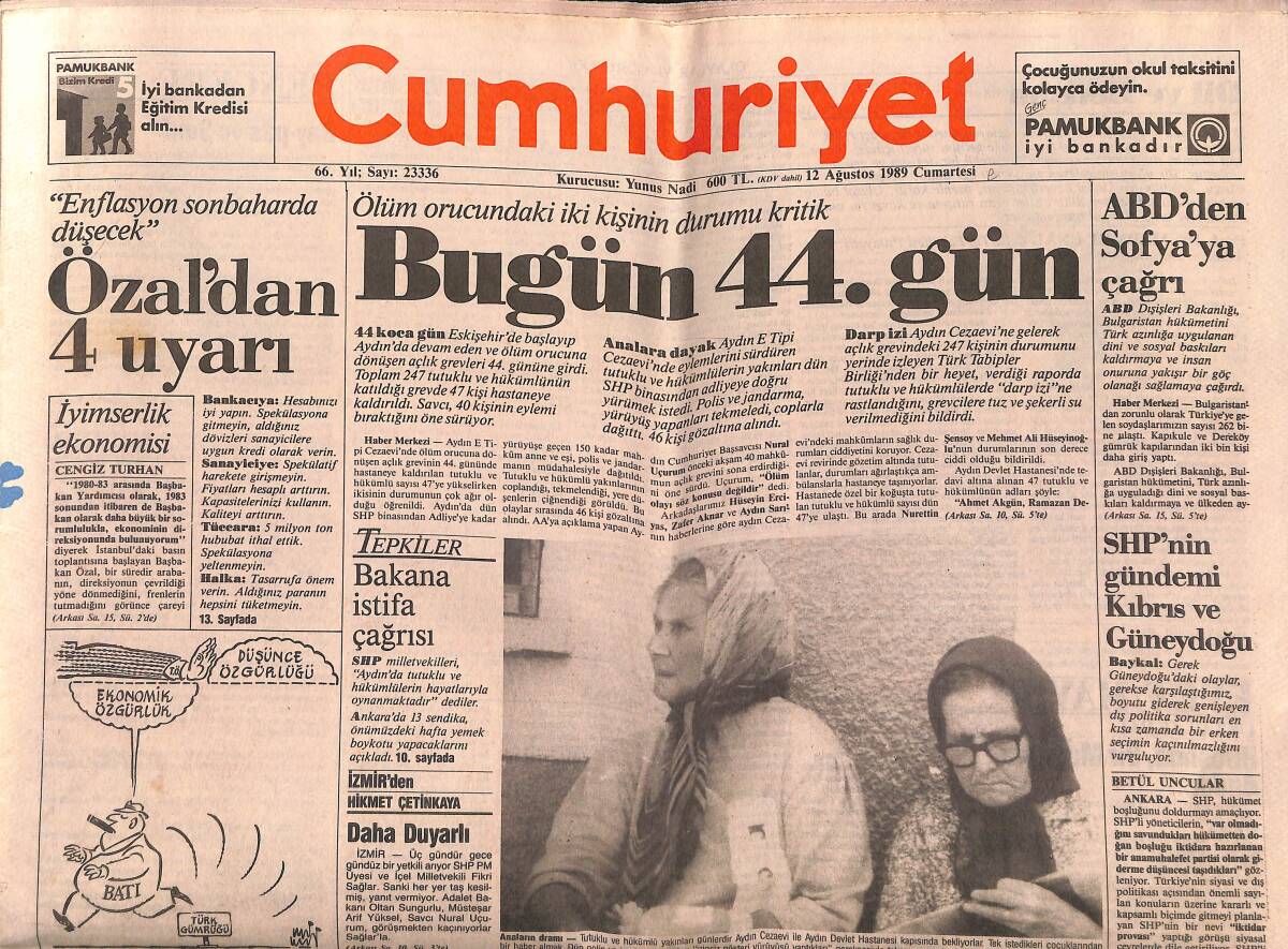 Cumhuriyet Gazetesi 12 Ağustos 1989 - ABD'den Sofya'ya Çağrı - Botan'da Tatbikat GZ149668 - 1