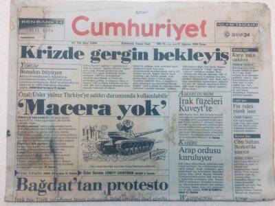 Cumhuriyet Gazetesi - 12 Ağustos 1990 - Turgut ÖzalÜsler Yalnız Türkiyeye Savaş Halinde Kullanılabilir GZ46582 - 1