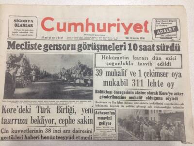 Cumhuriyet Gazetesi 12 Aralık 1950 - Mecliste Gensoru Görüşmeleri 10 Saat Sürdü GZ52556 - 1