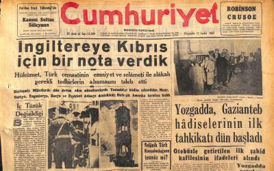 Cumhuriyet Gazetesi 12 Aralık 1957 - Kıbrıslı Türkler Silah İstiyorlar - İngiltereye Kıbrıs İçin Bir Nota Verdik GZ119745 - 1
