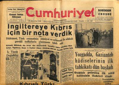 Cumhuriyet Gazetesi 12 Aralık 1957 - Kıbrıslı Türkler Silah İstiyorlar - İngiltereye Kıbrıs İçin Bir Nota Verdik GZ121937 - 1