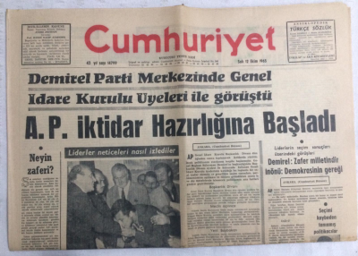 Cumhuriyet Gazetesi 12 Ekim 1965 - AP İktidar Hazırlığına Başladı - GZ19121 - 1