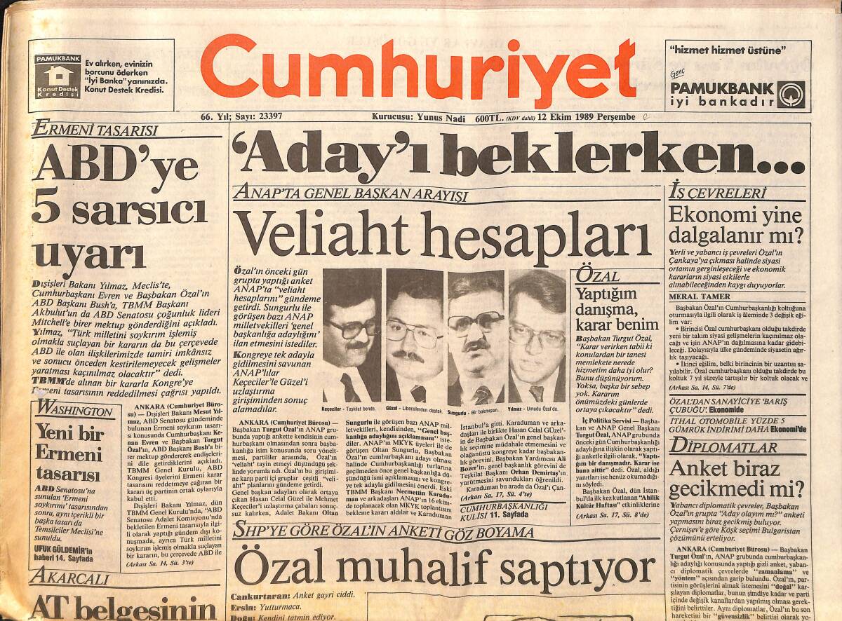 Cumhuriyet Gazetesi 12 Ekim 1989 - Büyüklere Batman Masalları - ABD'ye 5 Sarsıcı Uyarı GZ157883 - 1
