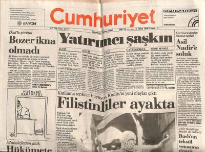 Cumhuriyet Gazetesi 12 Ekim 1990 - Kudüs Katliamı , ABDye Darbe Oldu GZ72217 - 1