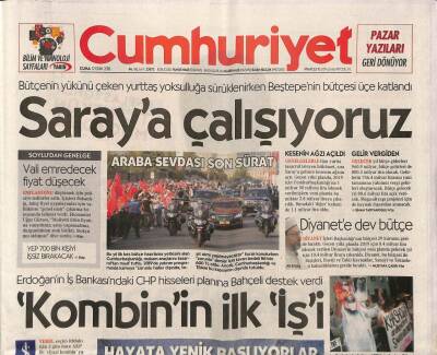 Cumhuriyet Gazetesi 12 Ekim 2018 - Bütçenin Yükünü Çeken Yurttaş Yoksulluğa Sürüklenirken Beştepenin Bütçesi Üçe Katlandı GZ94570 - 1