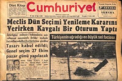 Cumhuriyet Gazetesi 12 Eylül 1957 - Türkiyenin Uğradığı En Büyük Sel Faciası - Fahri Belen D.P.den İstifa Etti GZ119679 - 1