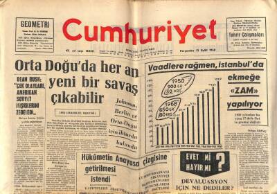 Cumhuriyet Gazetesi 12 Eylül 1968 - Orta Doğuda Her An yeni Savaş Çıkabilir GZ80015 - 1