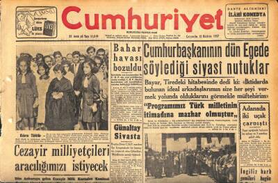 Cumhuriyet Gazetesi 12 Haziran 1957 - Cezayir Milliyetçileri Aracılığımızı İstiyecek - Günaltay Sivasta GZ119938 - 1