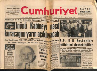Cumhuriyet Gazetesi 12 Haziran 1962 - Erzurumda 2 Milyon Liralık Bir Define Aranıyor - Marie Bell Dün Gece Şehrimize Geldi GZ121823 - 1