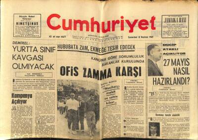 Cumhuriyet Gazetesi 12 Haziran 1965 - Hububata Zam Ekmeğe Tesir Edecek Ofis Zamma Karşı GZ59115 - 1