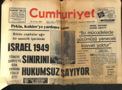 Cumhuriyet Gazetesi 12 Haziran 1967 - İsrael 1949 Sınırını Hükümsüz Sayıyor - Ankarada 50 Bin Çocuk Okuma İmkanı Bulamıyor GZ121918 - 1