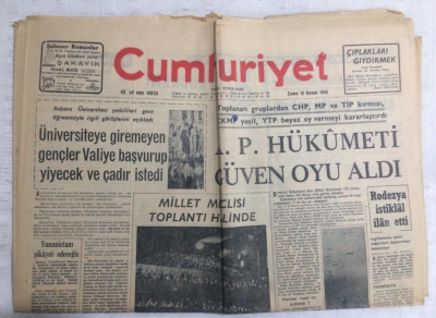 Cumhuriyet Gazetesi 12 Kasım 1965 - AP Hükumeti Güven Oyu Aldı - GZ19138 - 1