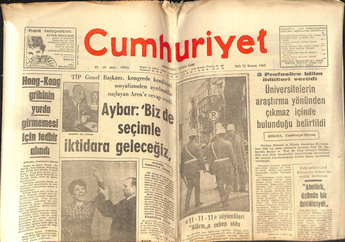 Cumhuriyet Gazetesi 12 Kasım 1968 - Kiesinger'İ Tokatlayan Kadın - Metin Milli Kadroda - Göztepe Romanya'ya Ümitli Gitti GZ146400 - 1