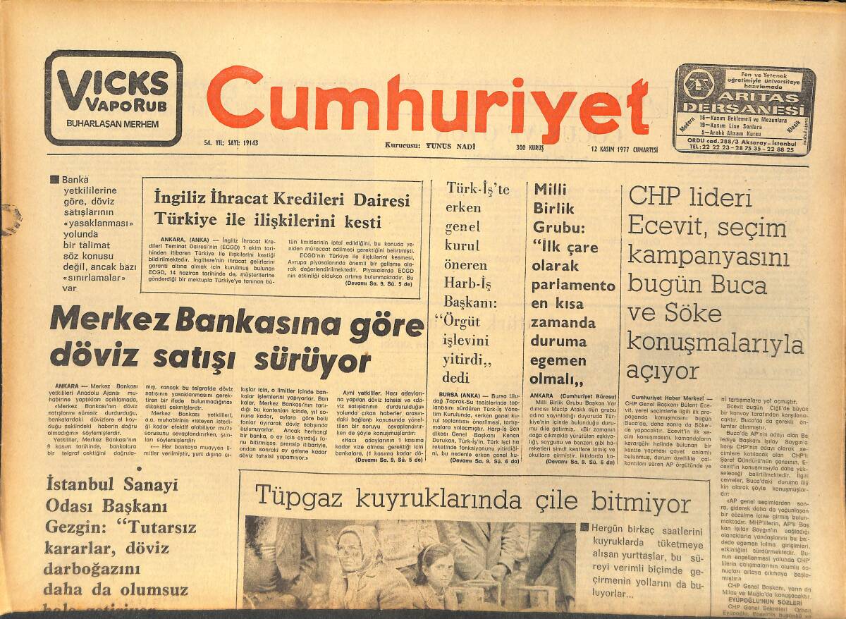 Cumhuriyet Gazetesi 12 Kasım 1977 - Atatürk'e Kara Çalanlar - İngiliz İhracat Kredileri Dairesi Türkiye İle İlişkileri Kesti GZ143130 - 1