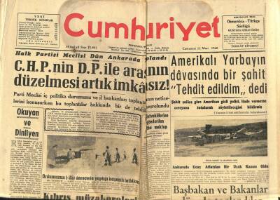 Cumhuriyet Gazetesi 12 Mart 1960 - Ahmet Emin Yalman Hastaneye Kaldırıldı GZ88322 - 1