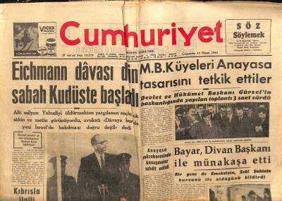 Cumhuriyet Gazetesi 12 Nisan 1961 - Eichmann Davası Kudüste Başladı GZ103124 - 1